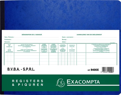 Register Piqure aandeelhouder bvba/sprl 80vel 1 Stuk