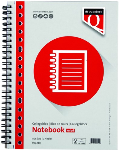 Collegeblok Quantore A5 lijn 17-gaats 160pg 70gr 1 Stuk