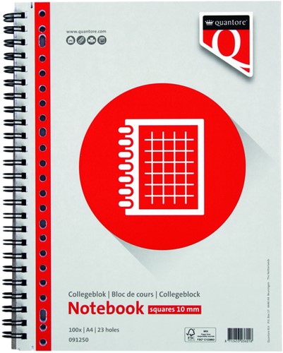 Collegeblok Quantore A4 ruit 10mm 23-gaats 200pg 1 Stuk