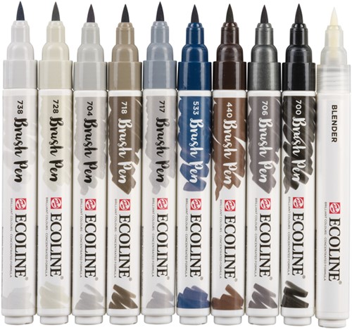 Brushpen Talens Ecoline set 10 stuks grijs 10 Stuk-2