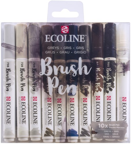 Brushpen Talens Ecoline set 10 stuks grijs 10 Stuk-3