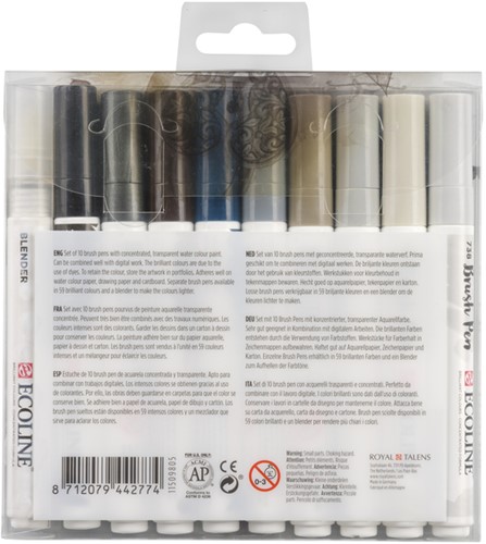 Brushpen Talens Ecoline set 10 stuks grijs 10 Stuk-1
