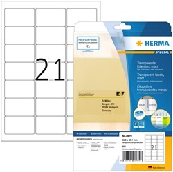 Etiket HERMA 8670 A4 63.5x38.1mm folie transp mat 25 Vel