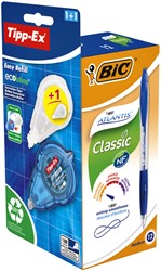 Balpen Bic Atlantis + gratis Tipp-ex easy M blauw 12 Stuk