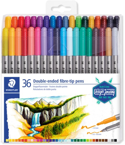 Kleurstift Staedtler 3200 dubbele punt fijn en ultrafijn assorti 36st