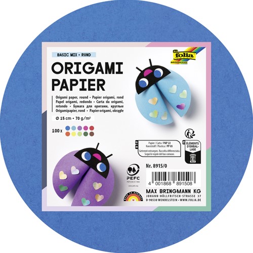 Origami pap Folia 70gr rnd 15cm 100 vel assorti kl 100 Vel