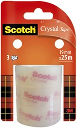 Plakband Scotch Crystal 19mmx25m transparant 3 Rol