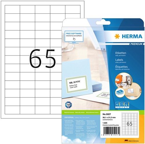 Etiket HERMA 5027 38.1x21.2mm premium wit 1625 stuks