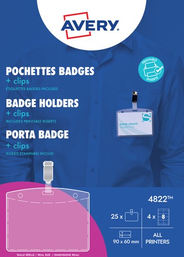 Badge Avery met clip 4822 60x90mm insteekkaarten 25 Stuk