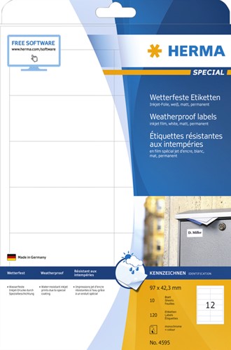 Etiket HERMA 4595 97x42.3mm folie wit 120st 10 Vel-12