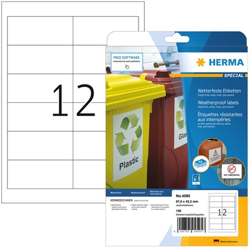 Etiket HERMA 4595 97x42.3mm folie wit 120st 10 Vel