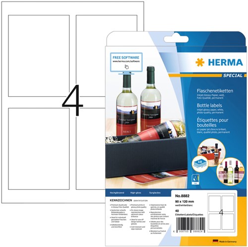 Etiket HERMA flessen 8882 90x120mm A4 40st gl wt 10 Vel