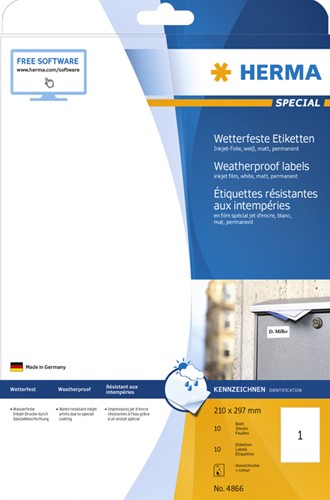 Etiket HERMA 4866 210x297mm A4 weerbestendig wit 10 stuks-9