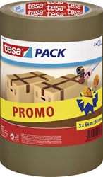 Verpakkingstape tesapack 66mx50mm bruin promopack 3 Rol