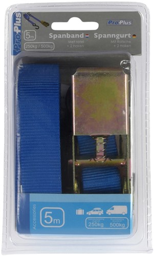 Spanband ProPlus ratel 5 meter met 2 haken blauw 1 Stuk