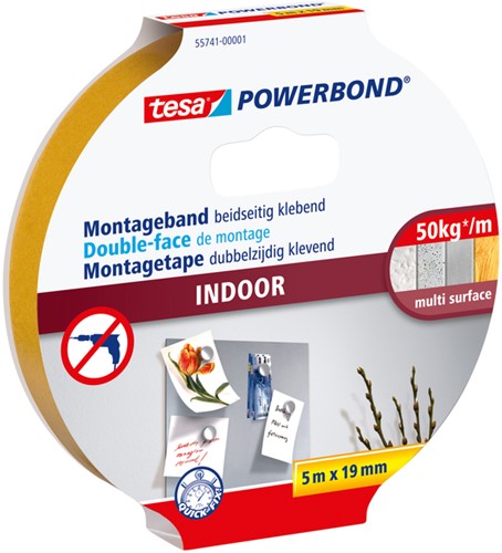 Montagetape tesa Indoor dubbelz 5mx19mm wit 1 Rol