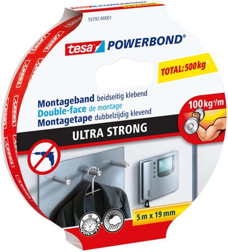 Montagetape tesa Ultra strong dubbelz 5mx19mm wit 1 Rol