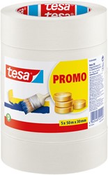 Afplaktape tesa Economy 50mx30mm beige 5 rollen 1 Stuk