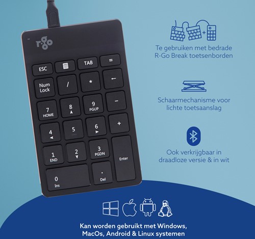 Toetsenbord R-Go Ergonomisch Numpad Break Draad 1 Stuk-1