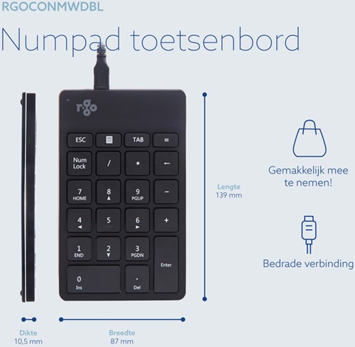 Toetsenbord R-Go Ergonomisch Numpad Break Draad 1 Stuk-2