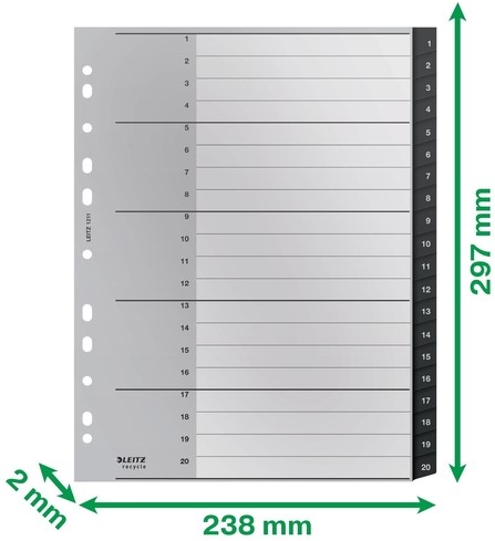 TABBLAD LEITZ RECYCLE A4 1-20 EXTRA BREED PP 1 Set-2