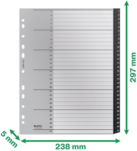 Tabblad Leitz Recycle A4 11-gaats  1-31 extra breed PP-3