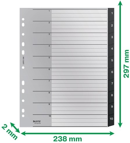 Tabblad Leitz Recycle A4 11-gaats 1-10 extra breed PP-4