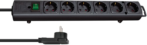 Stekkerdoos Brennenstuhl Comfort Plus 6vdig incl platte stekker 2m zw