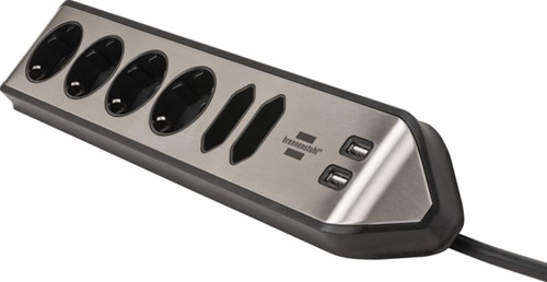 Stekkerdoos Brennenstuhl bureau Estilo 6vdig incl 2 USB 2m zw/zilver-2