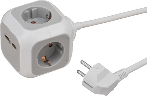 Stekkerblok Brennenstuhl 4 voudig inclusief 2 USB 140cm wit/grijs