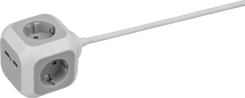 Stekkerblok Brennenstuhl 4 voudig inclusief 2 USB 140cm wit/grijs-1