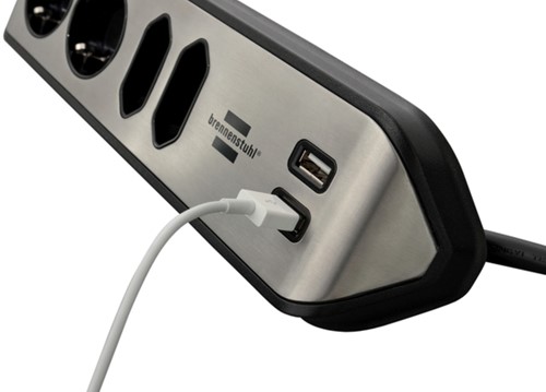 Stekkerdoos Brennenstuhl Estilo 4vdig USB 2m zwart 1 Stuk-1