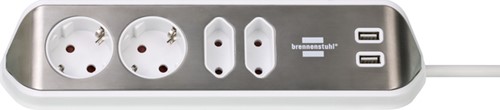 Stekkerdoos Brennenstuhl bureau Estilo 4vdig incl 2 USB 2m wit/zilver