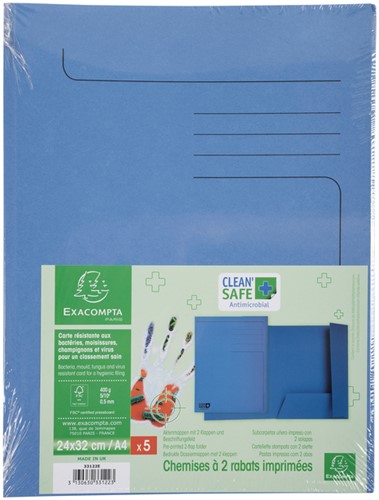 Dossiermap Exacompta Clean'Safe 2kleppen blauw 5 stuks-1