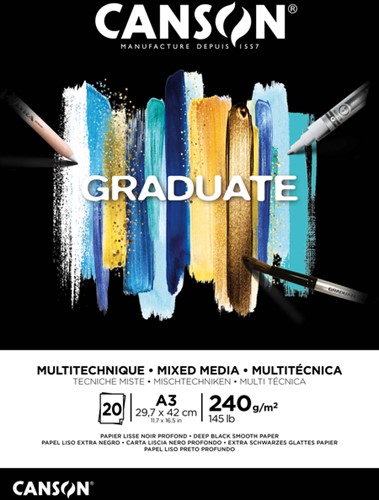 Mixed mediapapier Canson Graduate 240gr A3 zwart 1 Stuk