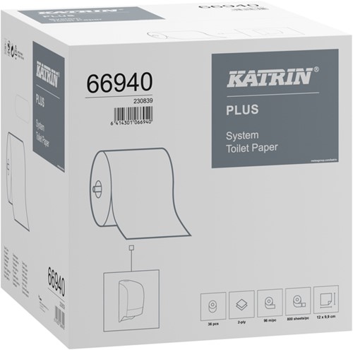 Toiletpapier Katrin Plus systeemrol 2laags 96m wit 36 Rol-2