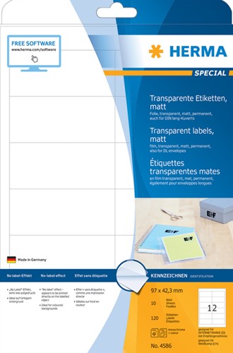 Etiket HERMA 4586 97x42.3 weerbest transp mt 120st 10 Vel