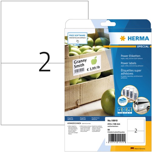 Etiket HERMA Power 10910 210x148mm wit 50 stuks