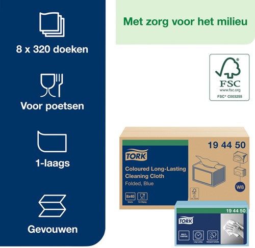 Reinigingsdoek Tork W8 Premium 1laags blauw 40 Stuk-3