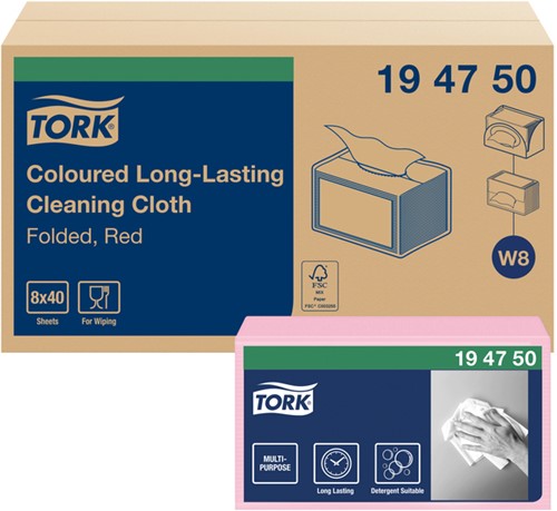 Reinigingsdoek Tork W8 Premium 1laags rood 40 Vel-2