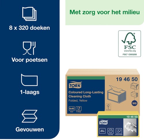 Reinigingsdoek Tork W8 Premium 1laags geel 40 Stuk-2