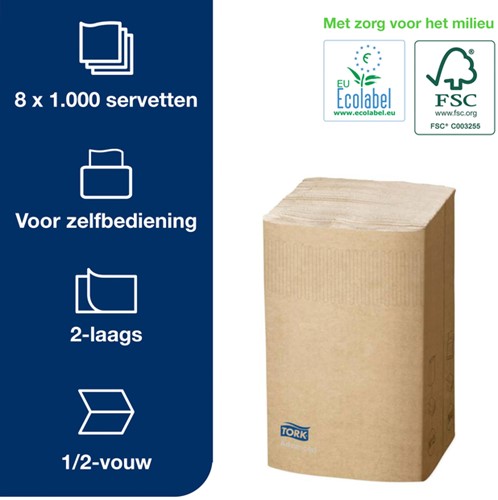 Servet Tork N4 Xpressnap Premium 1/2 vouw 2-laags 213x165mm 1000 vel naturel 12880-2