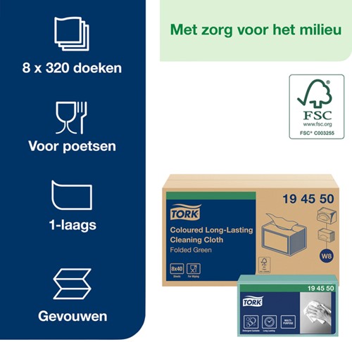 Reinigingsdoek Tork W8 Premium 1laags groen 40 Vel-3