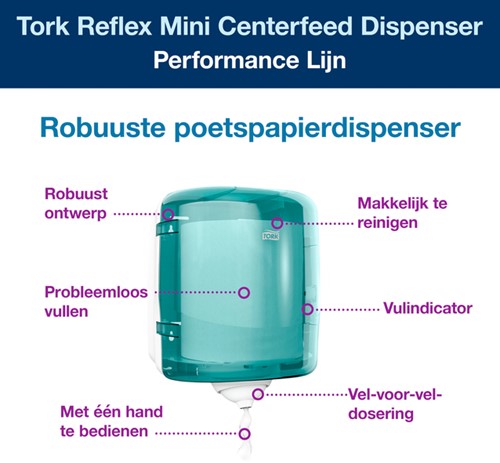 Handdoekroldispenser Tork M4 Performance turquoize 1 Stuk-2