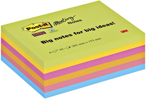 Memoblok Post-it 8645 Super Sticky 203x153mm ass 6 Stuk