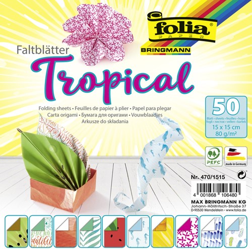 Vouwblaadjes Folia 80gr 15x15cm 50v 2z tropical 50 Vel