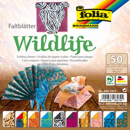 Vouwblaadjes Folia 80gr 15x15cm 50v 2z wildlife 50 Vel