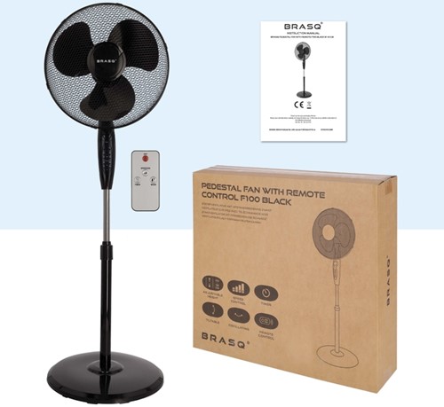 Statiefventilator BRASQ met remote 40cm zwart 1 Stuk-2