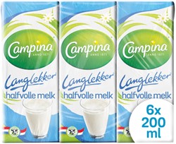 Melk Campina LangLekker halfvol 20cl 6 Stuk
