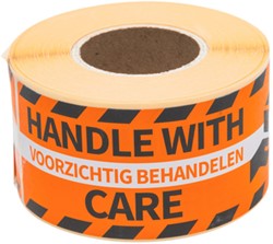 Etiket Rillprint handle with care oranje 250 Stuk